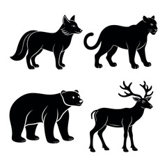 Set of Snow Wild Animal Silhouette Vector Illustration