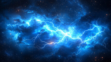 dramatic flash of lightning cuts through a dark, stormy sky, symbolizing chaos and nature's raw power, creating a striking and intense banner design for thunderstorm themes