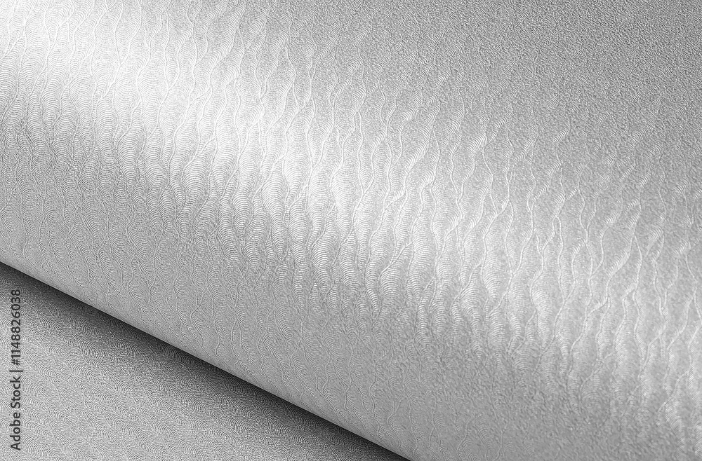 Poster Silver-gray paper texture with a shimmering, reflective surface and wavy patterns. The sleek, glossy sheen and subtle gradient create a modern and luxurious design, perfect for