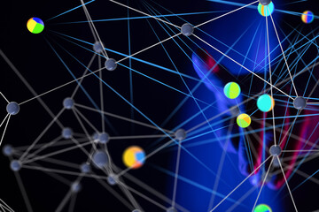 Global network. Blockchain. 3D illustration. Neural networks and artificial intelligence. Abstract