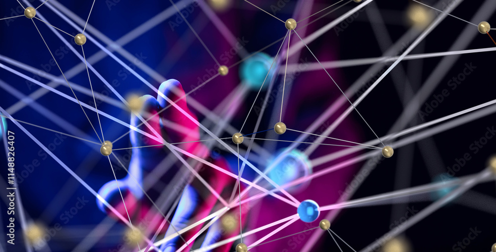 Leinwandbilder Global network. Blockchain. 3D illustration. Neural networks and artificial intelligence. Abstract