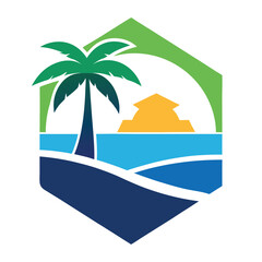 cocunate summer tropical island with palm tree