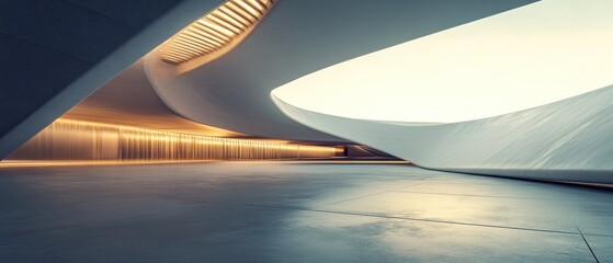 Fototapeta premium Futuristic Architectural Design: Modern Interior Space with Smooth Curves and Warm Lighting