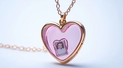 Pink heart locket necklace, child's photo inside