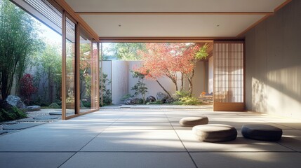 Obraz premium Japanese house with minimalist interiors.