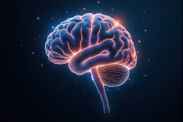 An abstract dynamic web of glowing connections forming a brain shape