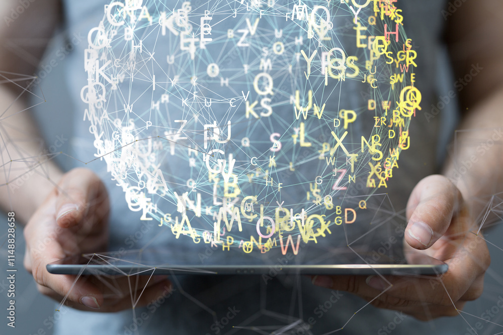 Poster conference Digital Network and data concept 3d - neural network exposure digital