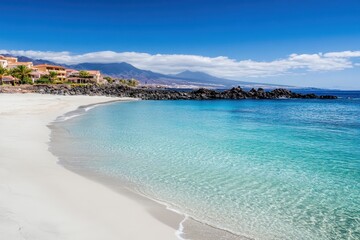 Fototapeta premium Secluded,beach,near,Tenerife,village,white,sands,untouched,clear,blue,waters,invitingly,tranquil,