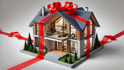 house packed with red ribbon