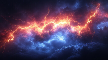 dramatic flash of lightning cuts through a dark, stormy sky, symbolizing chaos and nature's raw power, creating a striking and intense banner design for thunderstorm themes