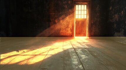 Light streaming through a keyhole, casting intriguing shadows on the floor.