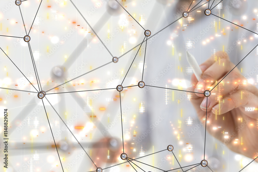 Sticker neural network 3d illustration. big data and cybersecurity
