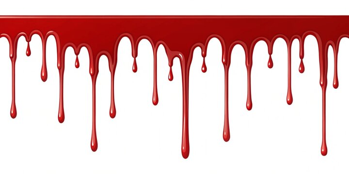 blood dripping, red liquid, white background, horizontal pattern, horror theme, gory aesthetic, crimson paint, splatter effect, high contrast, graphic design, seamless border, Halloween imagery, visco