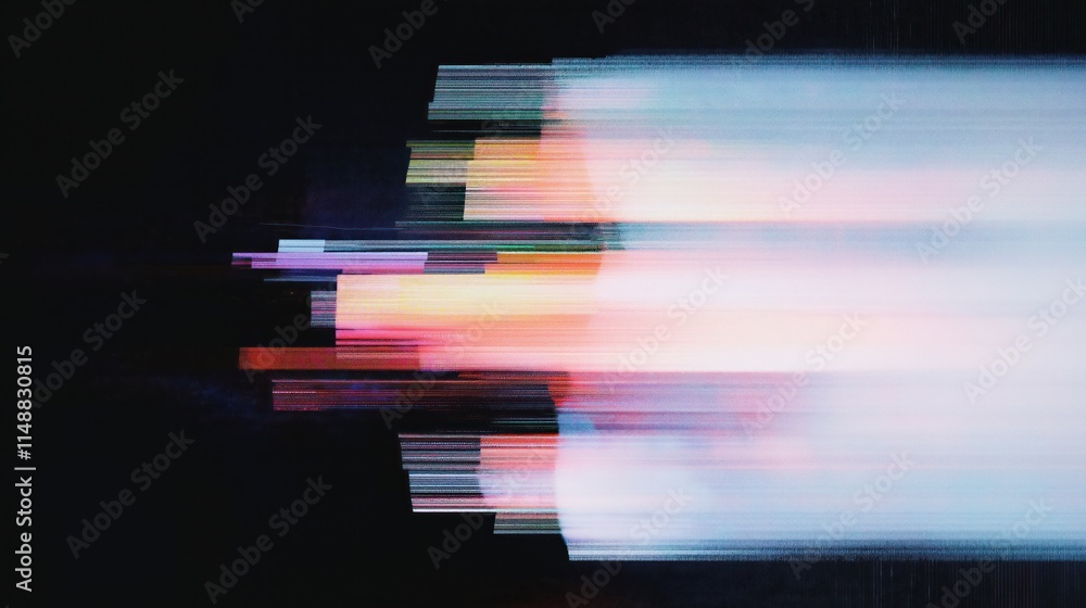 Poster abstract glitch art mimics no-signal tv screen. colorful stripes, pixelated effects create dynamic v