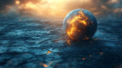 desolate, dry, and burned planet symbolizing the devastating effects of climate change. The cracked earth and lack of water represent environmental collapse, chaos, and the urgency of conservation eff