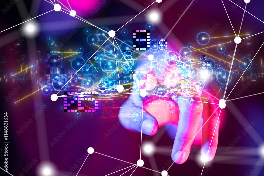 Poster neural network 3d illustration. big data and cybersecurity