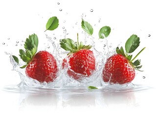 an image of strawberries in water, a vibrant fruit concept, white background