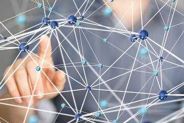 Global network. Blockchain. 3D illustration. Neural networks and artificial intelligence. Abstract