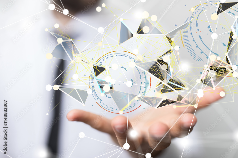 Poster neural network 3d illustration. big data and cybersecurity