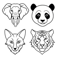 Set of Wildlife Animal Head Line Art Illustration