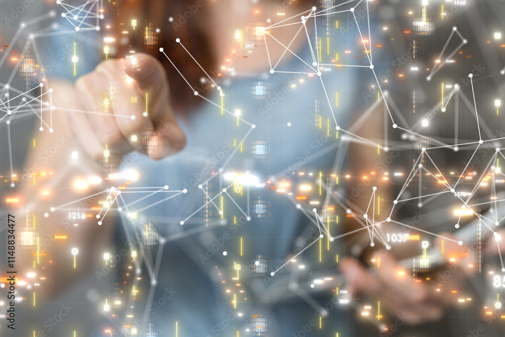 Fototapete Neural network 3D illustration. Big data and cybersecurity