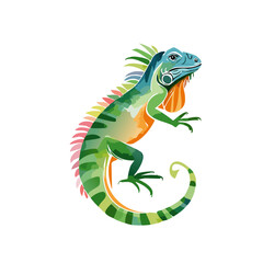 Obraz premium Vibrant Green Iguana Lizard Tropical Reptile Colorful Art Design