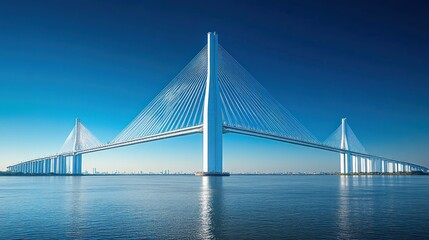 Obraz premium Modern cable-stayed bridge over calm water.