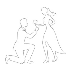 Romantic Proposal Couple - Continuous One Line Drawing Vector Illustration