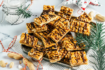 Homemade peanut caramel cookies, Christmas cookies with salted caramel and peanuts