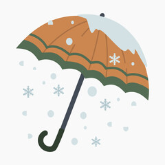 Open umbrella covered with snow vector illustration isolated on white background