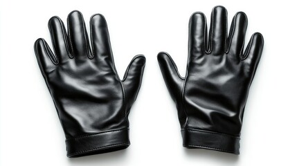 Elegant Black Leather Gloves on White Background for Fashion Accessories, Winter Wear, Theater Costumes, and Style Enhancements