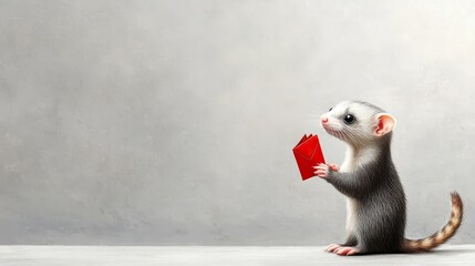 Cute Animal Holding Red Envelope - Adorable baby animal, small, furry, holding a red envelope,  cute, innocent, hopeful.