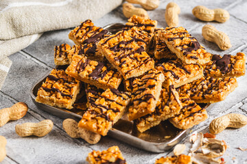 Homemade sliced cookies with salted caramel and peanuts