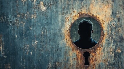 Silhouette of a person peeking through a keyhole, capturing a moment of intrigue and suspense.
