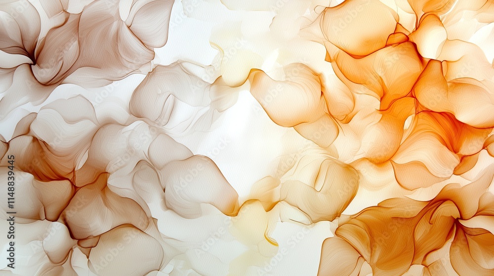 Poster abstract fluid background with soft waves in beige, brown, and orange tones creating a calming and e