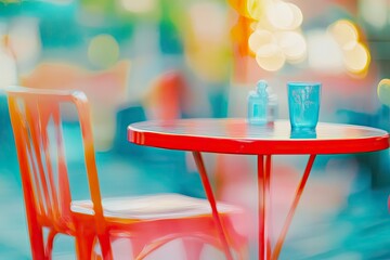 Blurred background abstract and can be illustration to article of Tables and chairs in restaurant 