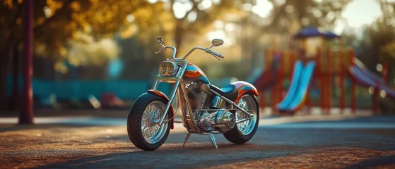 Custom Chopper Motorcycle in a Park Setting