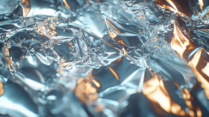 Reflective aluminum foil with intricate textures and colors under studio lighting