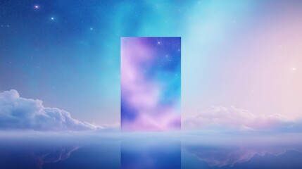 Colorful galaxy night sky with soft clouds. Magical portal in middle. Abstract design shows universe magic. Trendy colorful fantasy illustration. Calm dreamy space background. Looks like wallpaper.