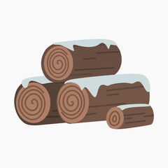 Wooden logs covered with snow vector illustration isolated  on white background