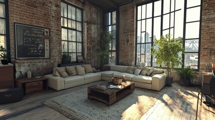 Urban loft with modern furnishings.