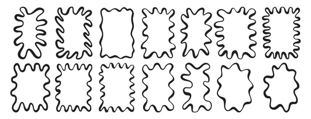 squiggle frame set. Smooth wavy border template. Rectangle serrated retro groovy shapes set. Cute funky geometric posters for modern design