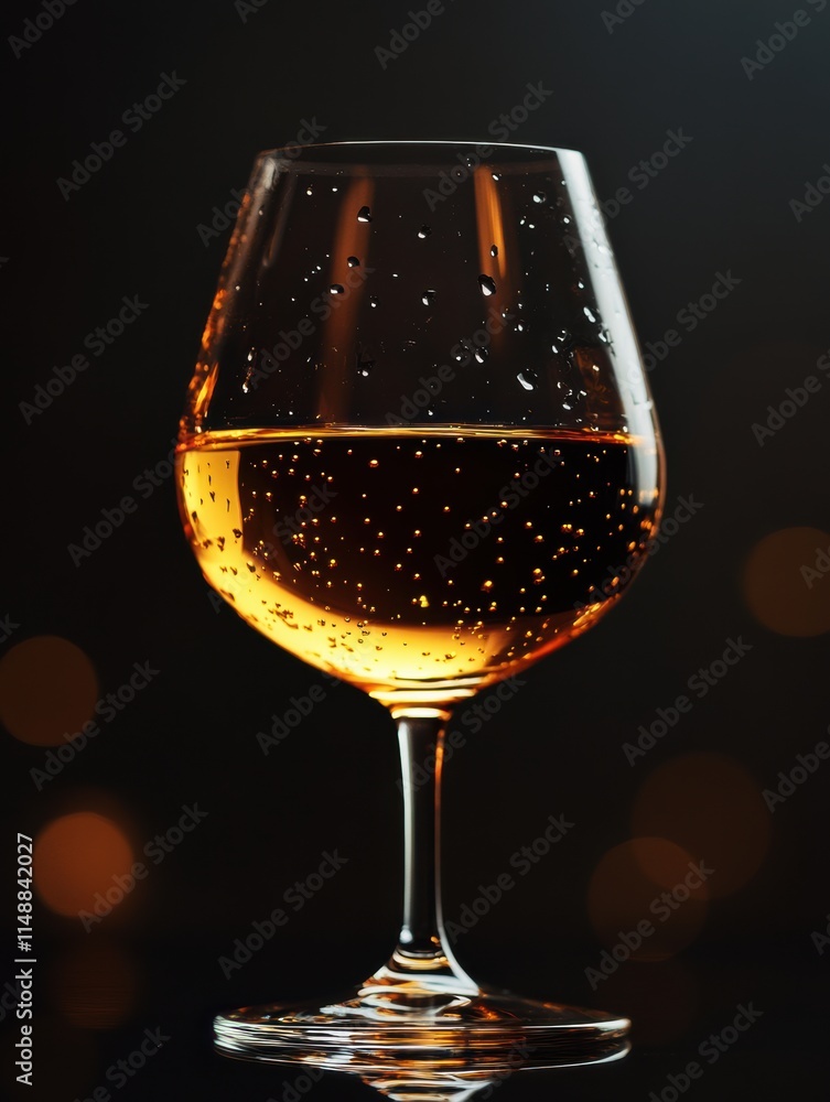 Aufkleber Elegant glass filled with sparkling beverage on dark background with soft bokeh lighting creating a warm atmosphere. Generative AI