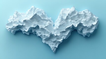 Fototapeta premium Abstract white mountainous landmass on light blue background.