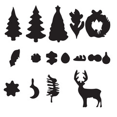 Christmas Vector Icon Set, Background, Black, Isolated