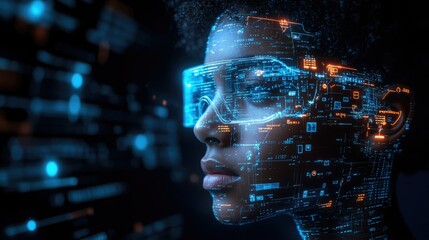 Woman Wearing Futuristic Augmented Reality Glasses