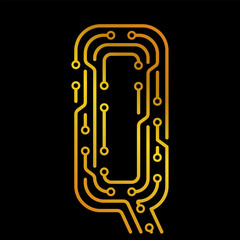 Electronic Letter Q Forming a Circuit on Black Background