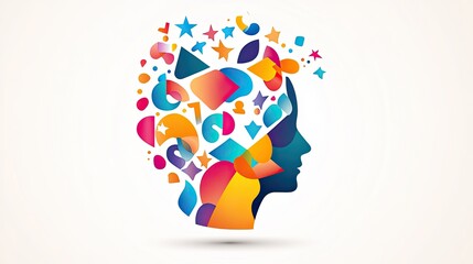 Colorful profile silhouette with abstract shapes and vibrant elements representing creativity, inspiration, and artistic expression in modern design