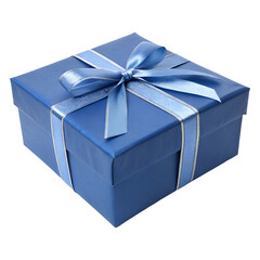 Blue Gift Box with Ribbon isolated on transparent background cutout, Png,