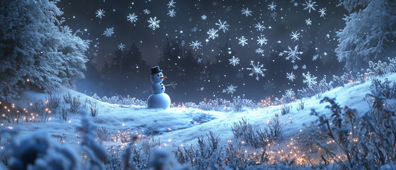 Glittering snowflakes surround 2025 snowman in a frosty landscape-3